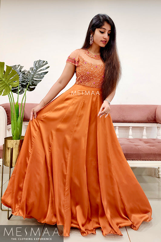 Rust orange handworked gown