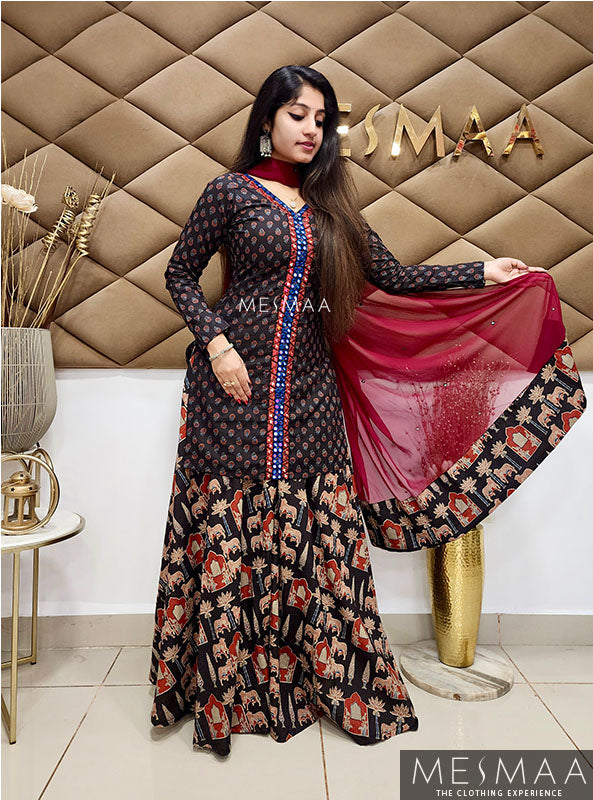 Black maroon sharara set