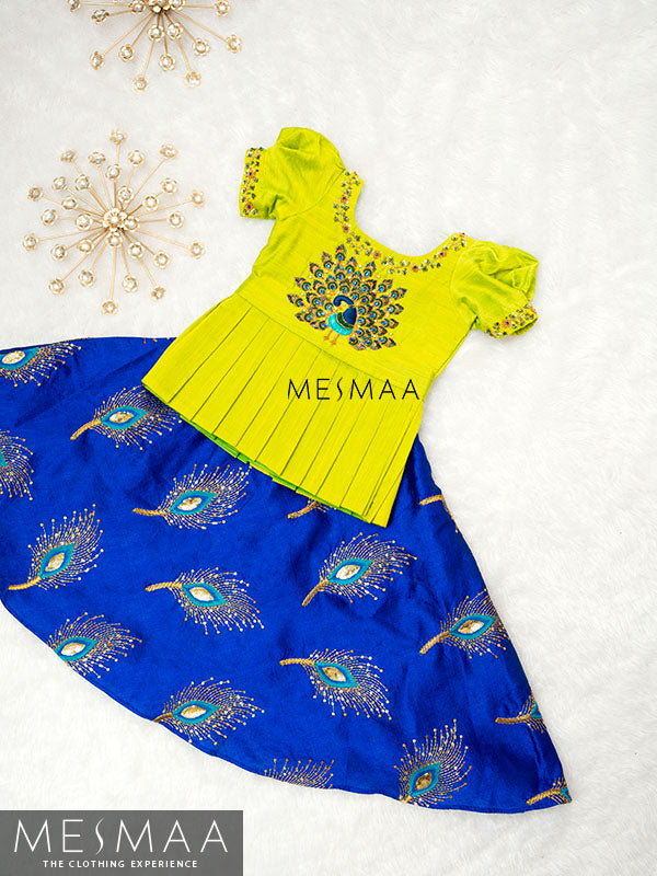 Royal blue bright green crop top skirt for kids