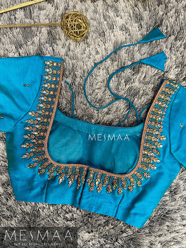 Sky blue aari work blouse