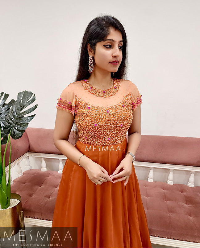 Rust orange handworked gown