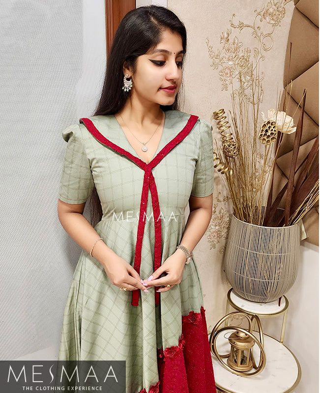 English green crimson red dress