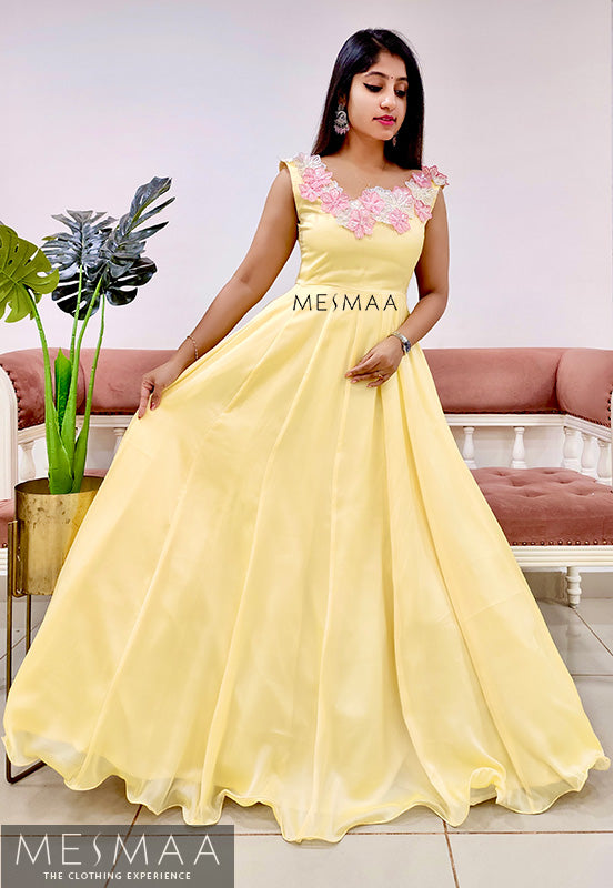 Baby yellow handworked gown