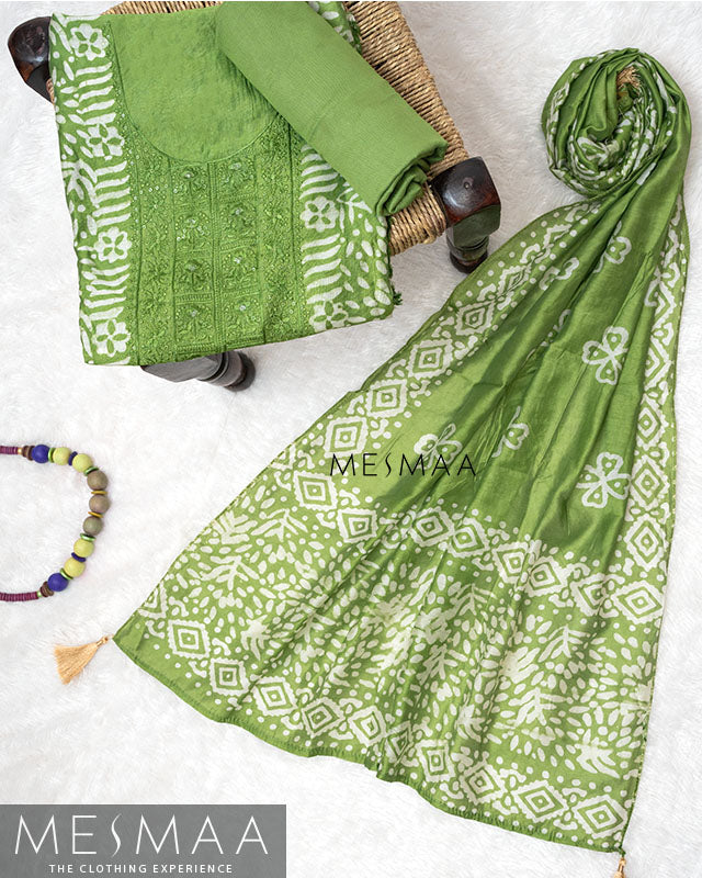 Chanderi silk with jaipur print silk suits