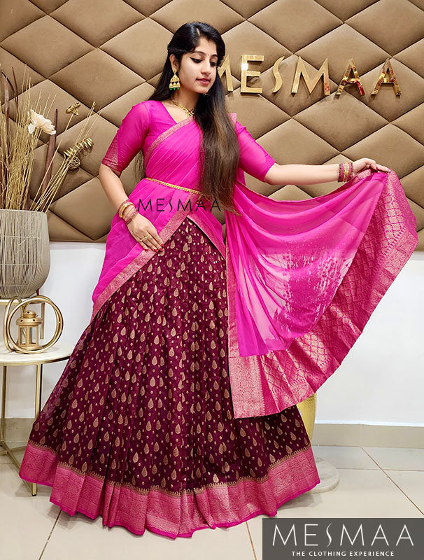 Pink brown half saree