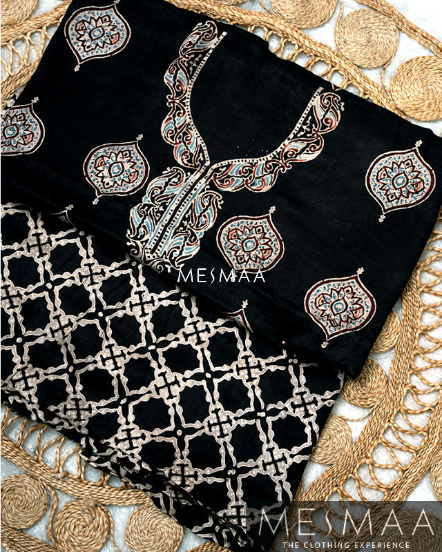 pure model silk with ajrakh print suits