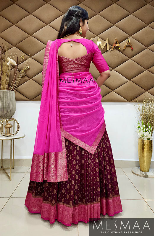 Pink brown half saree