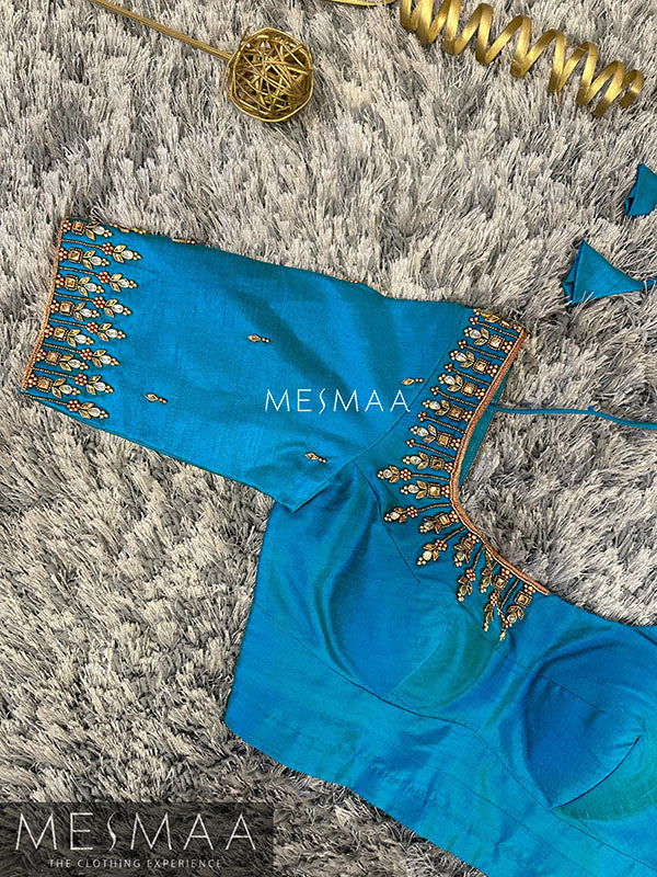 Sky blue aari work blouse