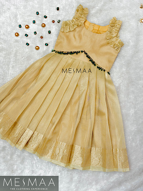 Gold pure tissue lehenga for kids
