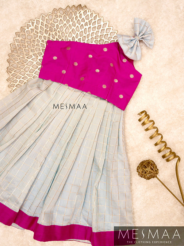Majenta pink powder blue crop top skirt for kids