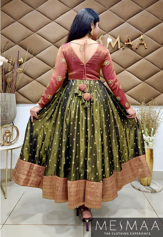 Maroon golden black tissue anarkali