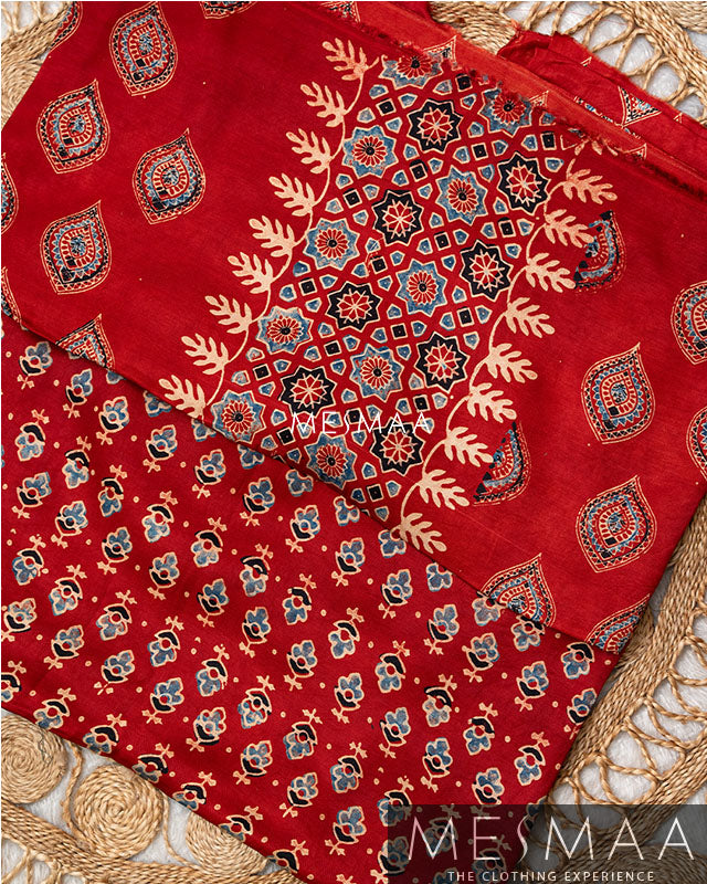 pure model silk with ajrakh print suits