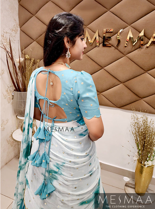 Pastel blue half saree