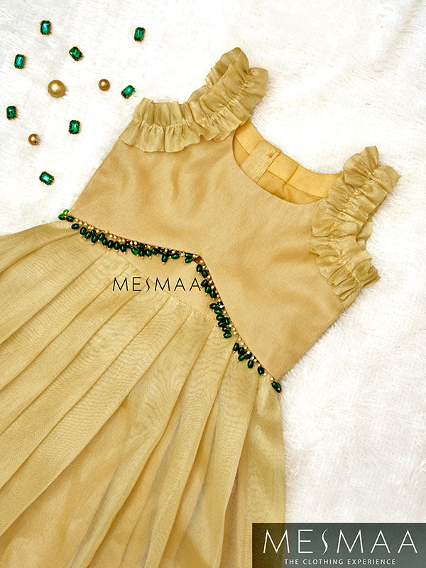 Gold pure tissue lehenga for kids