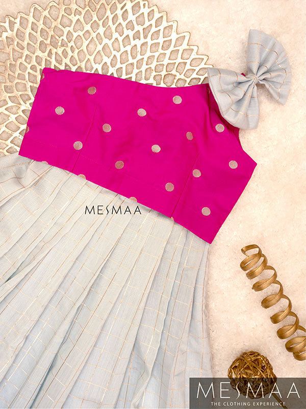 Majenta pink powder blue crop top skirt for kids