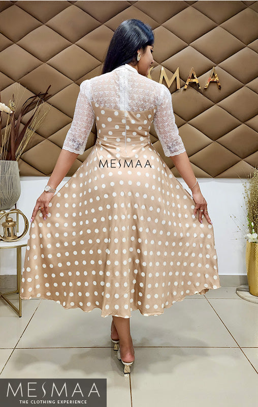 Beige lace polka dress