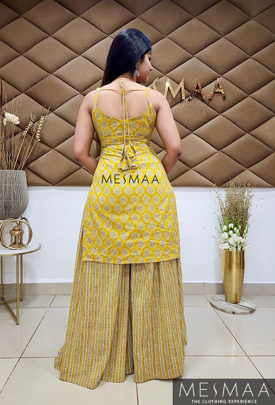 Yellow bottle green sharara set