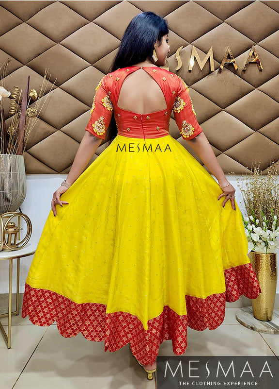 Red lemon yellow tissue anarkali