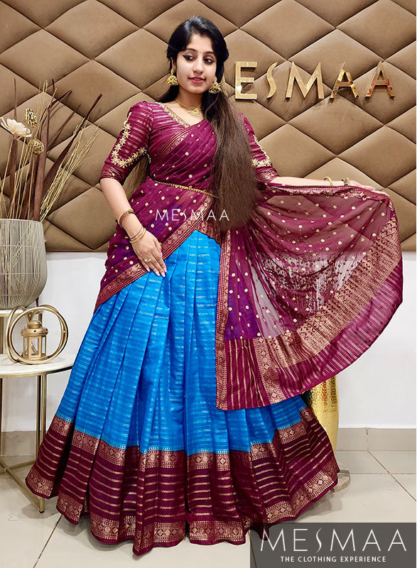 Maroon copper sulphate blue saree