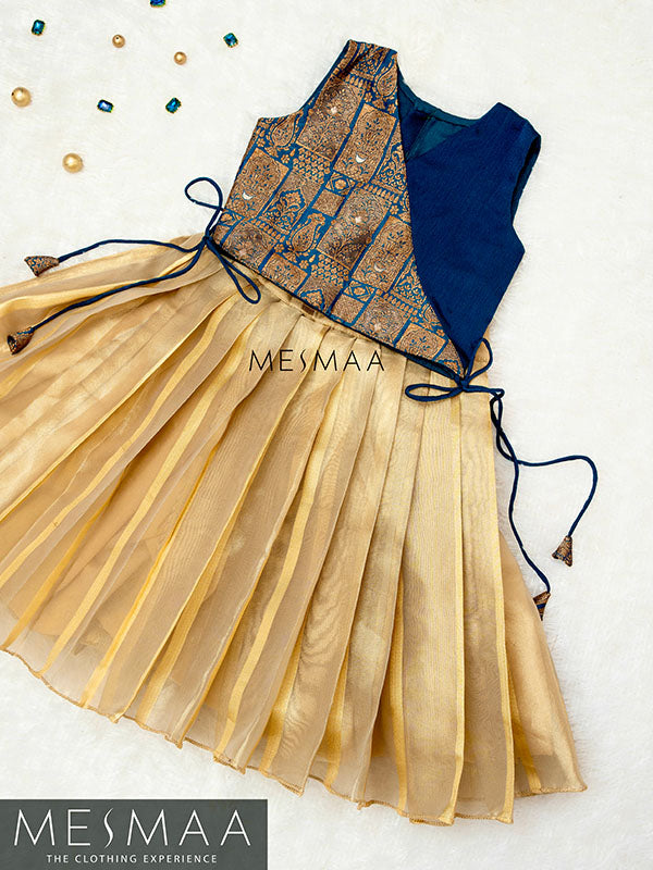 Peacock blue gold lehenga for kids