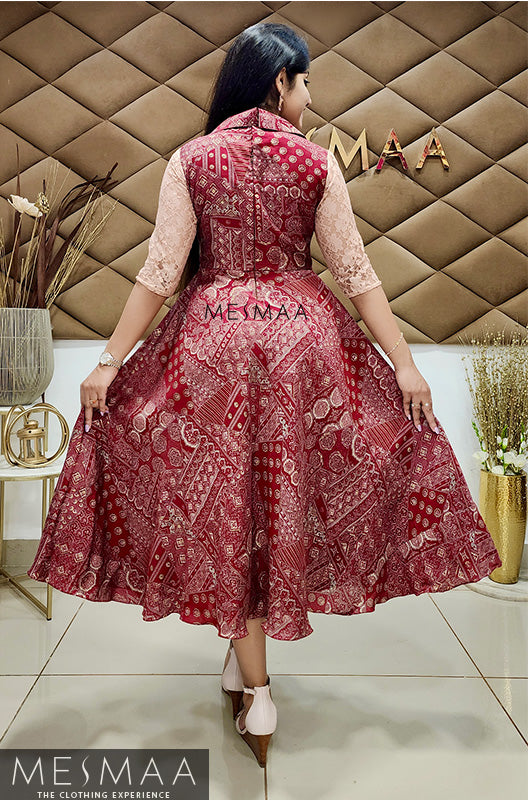 Red peach lace dress