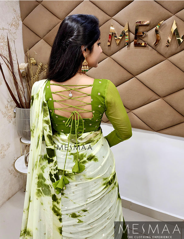 Olive green mint green half saree