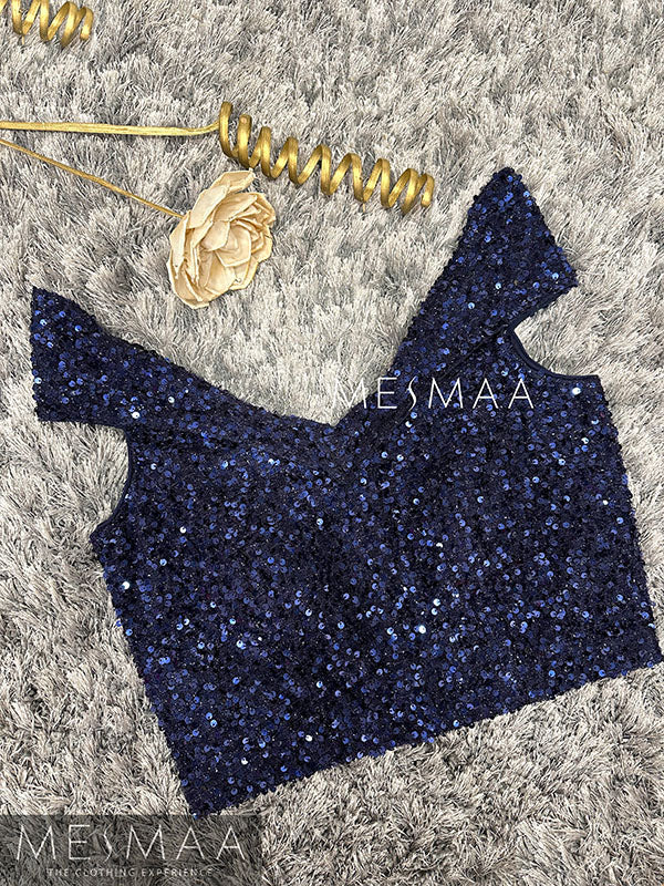 Navy blue sequin crop top