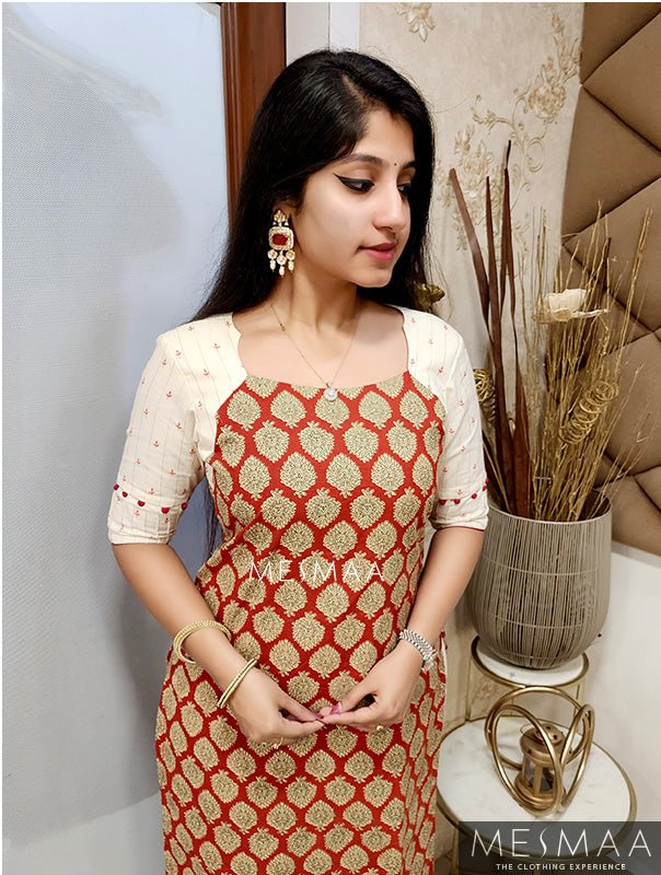 Red half white kurti set