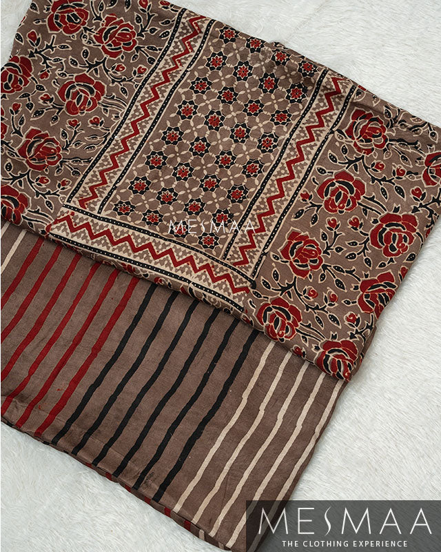 pure model silk with ajrakh print suits