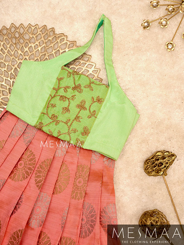 Mint green pink crop top skirt for kids