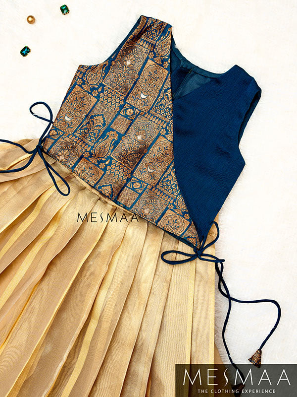 Peacock blue gold lehenga for kids