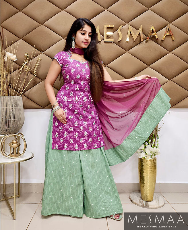 Lavender mint green sharara set