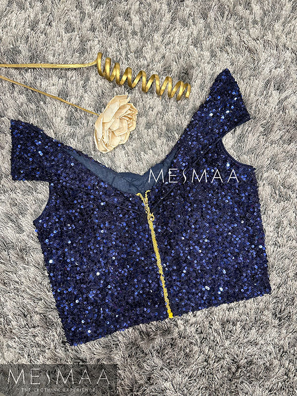 Navy blue sequin crop top