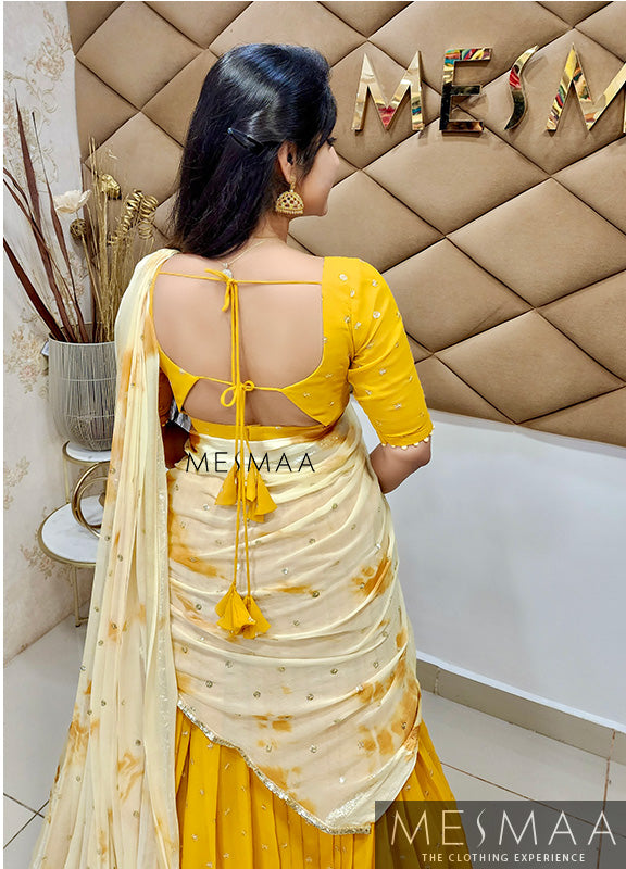 Mustard yellow half saree