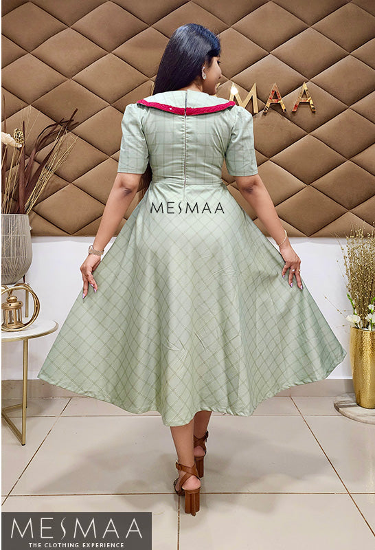 English green crimson red dress