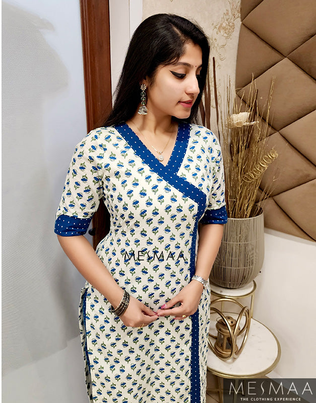 White indigo blue kurti set.