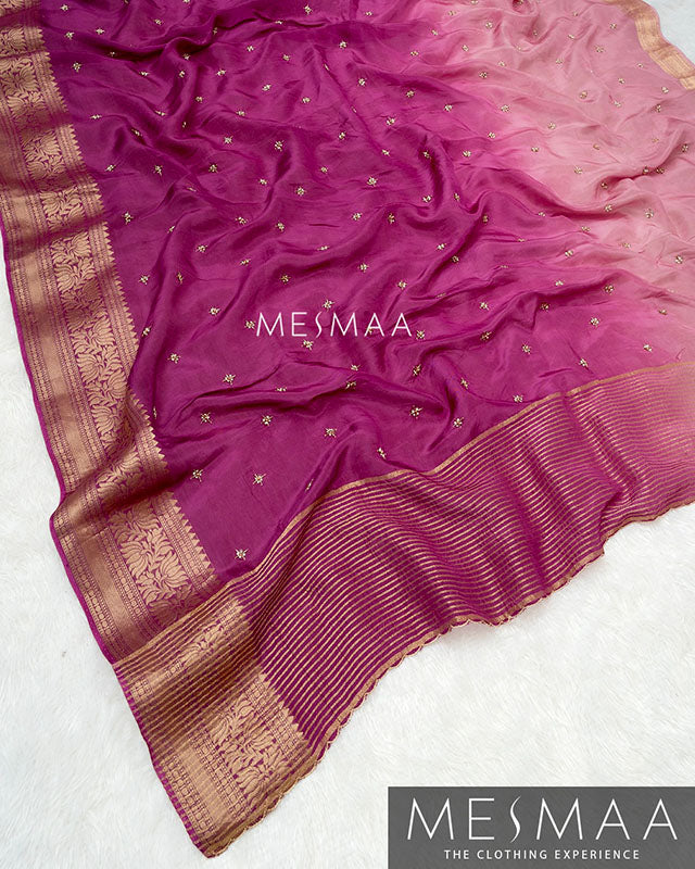 Pure chinon silk ombre sarees