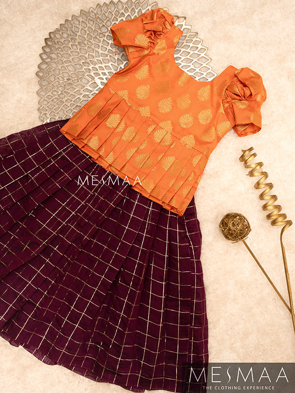 Tangerine vine crop top skirt for kids