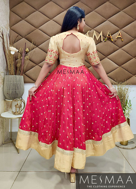 Beige pinkish red tissue anarkali
