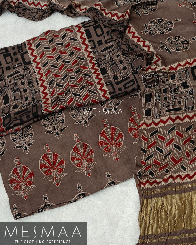 pure model silk with ajrakh print suits