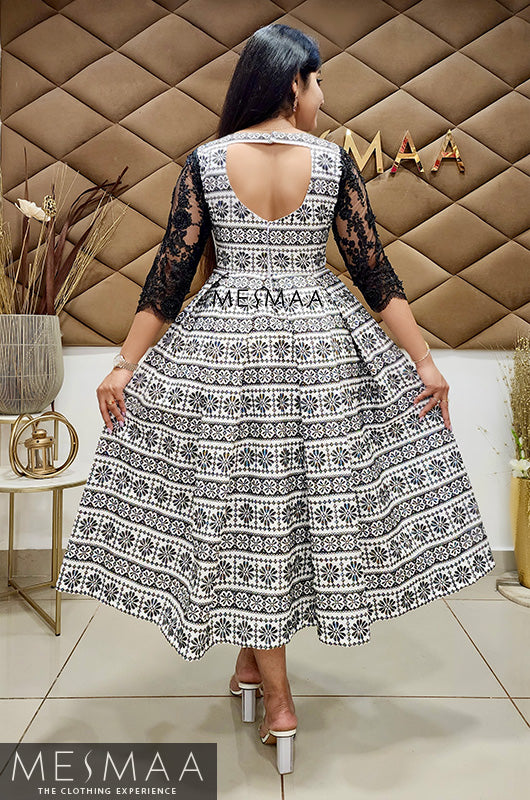 Black white embroidered dress