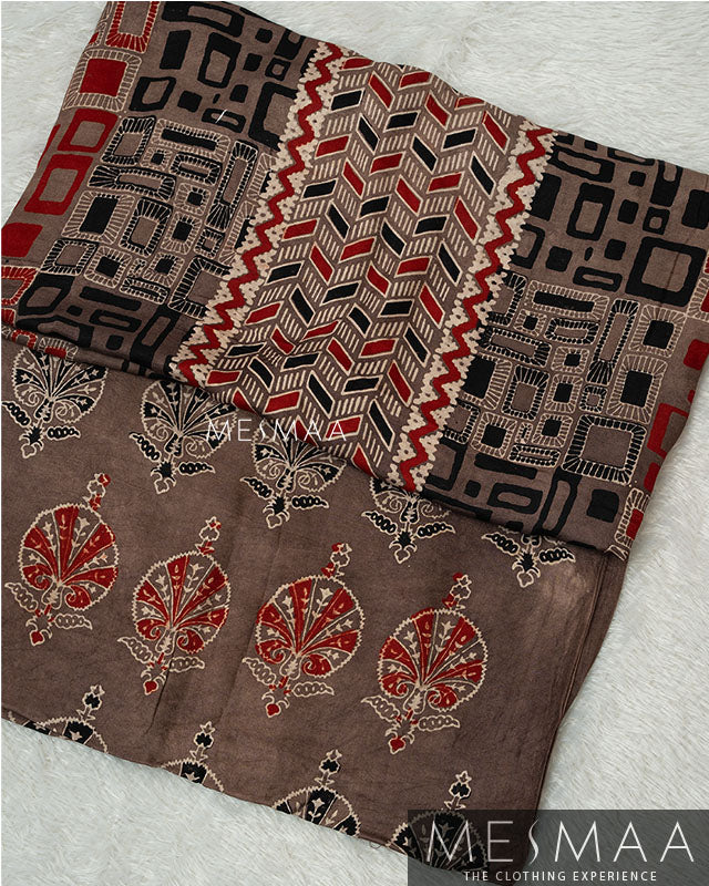 pure model silk with ajrakh print suits