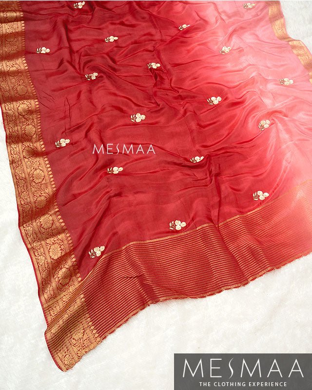 Pure chinon silk ombre sarees