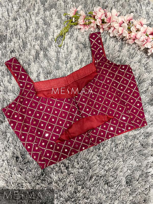 Maroon mirror worked crop top