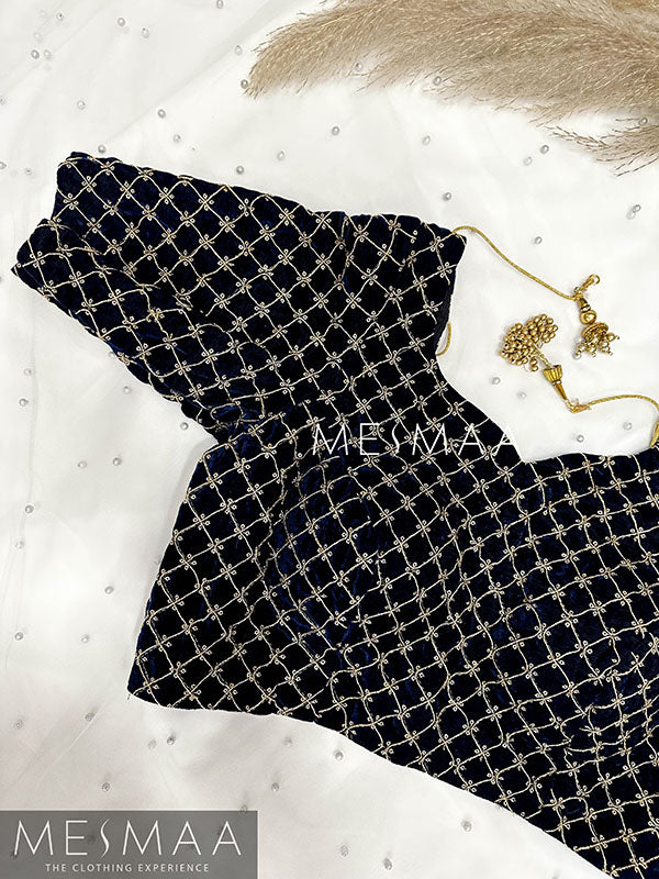Deep Navy blue embroidered blouse