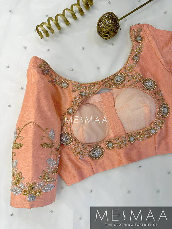 Peach aari work blouse