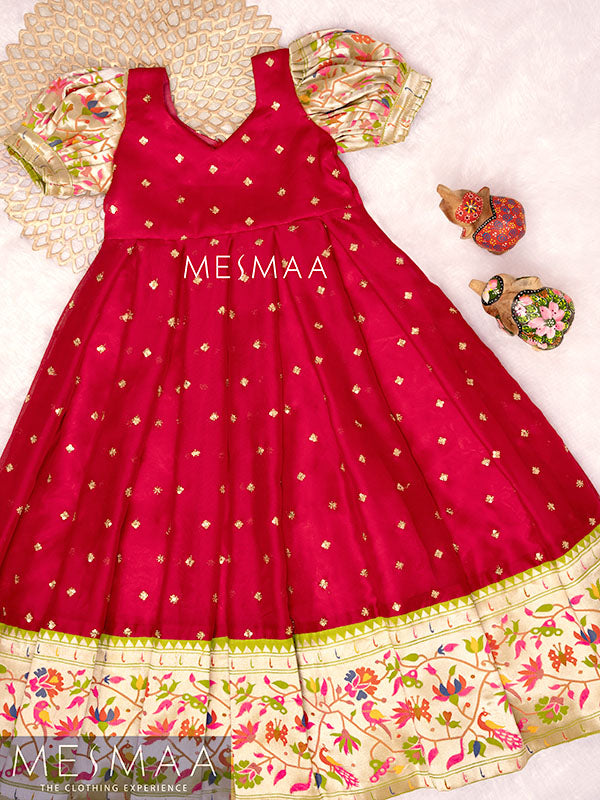 pink green kids gown