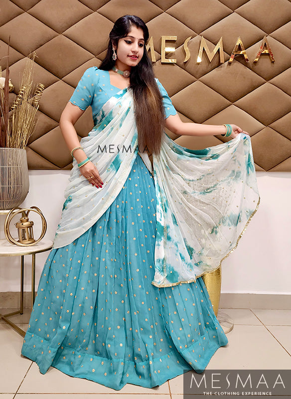 Pastel blue half saree