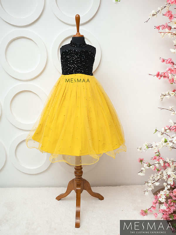 Yellow black  kids gown