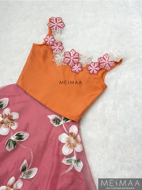 Pink tangerine floral lehenga